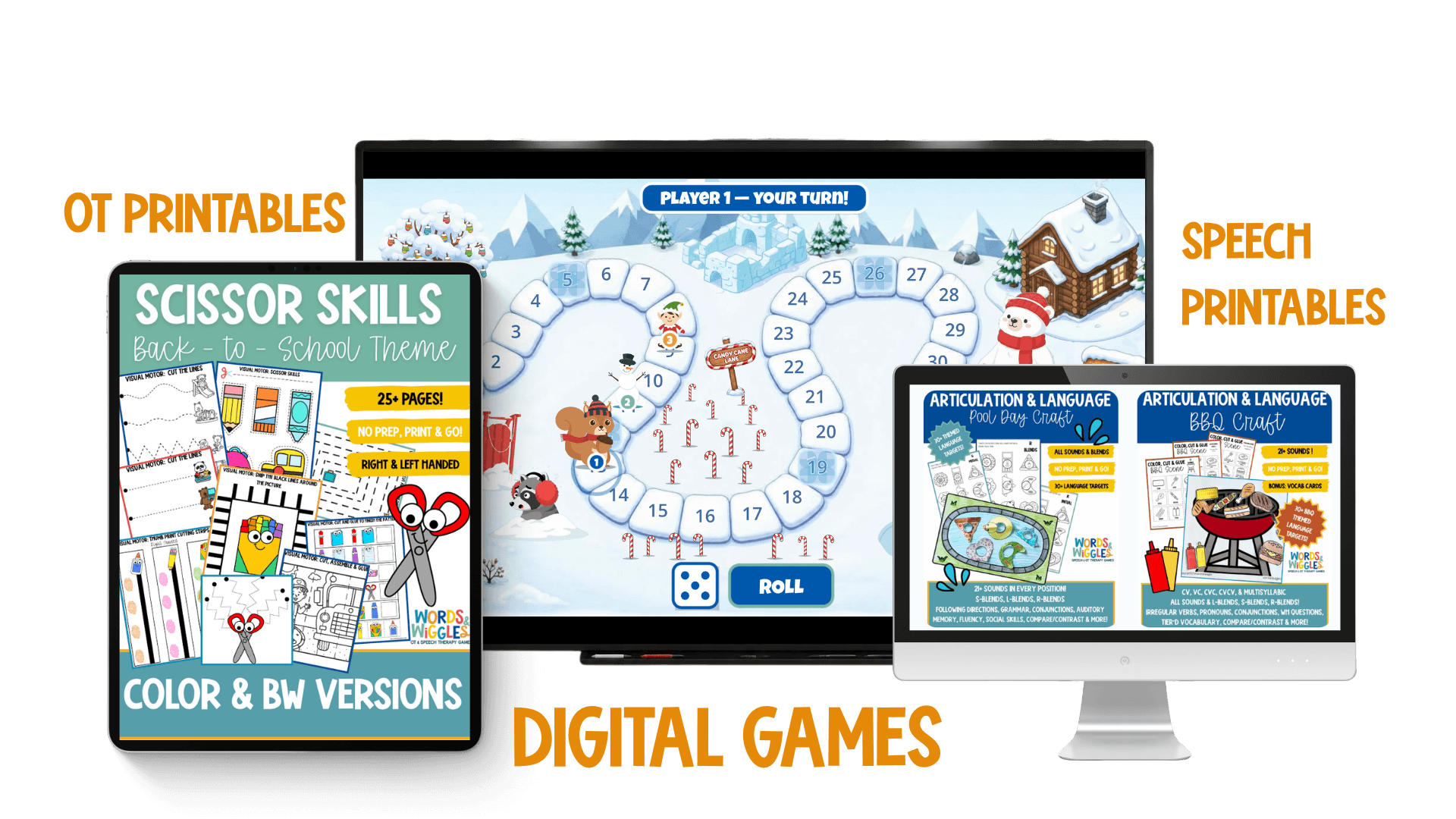 OT printables, speech printables, and digital games