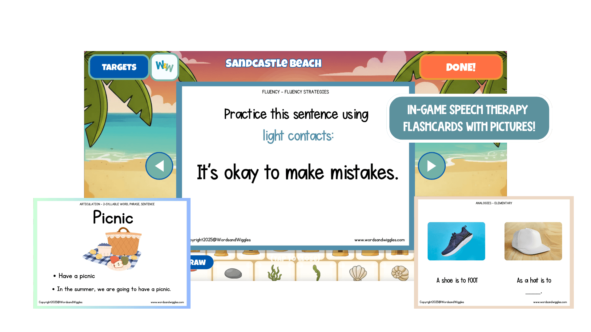In-game speech therapy flashcards with pictures, with printable examples